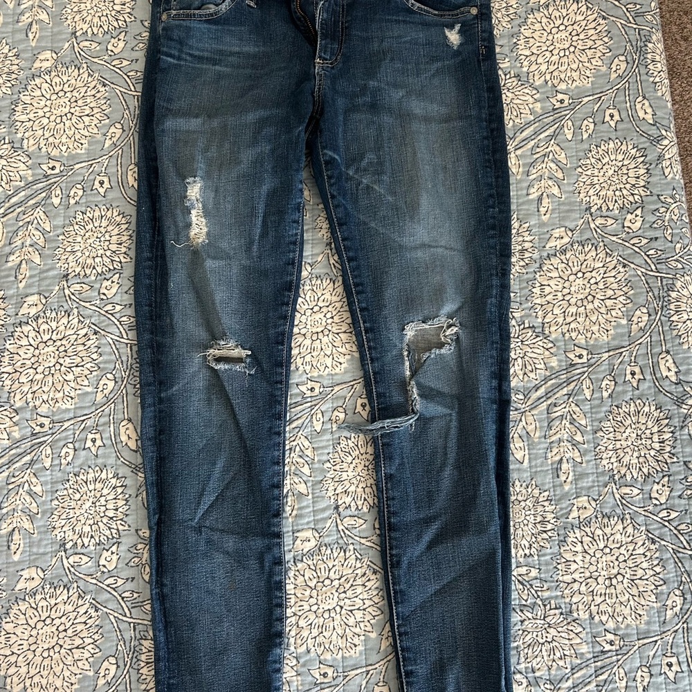 AG Adriano Goldschmied Dark Blue Distressed Skinny Jeans